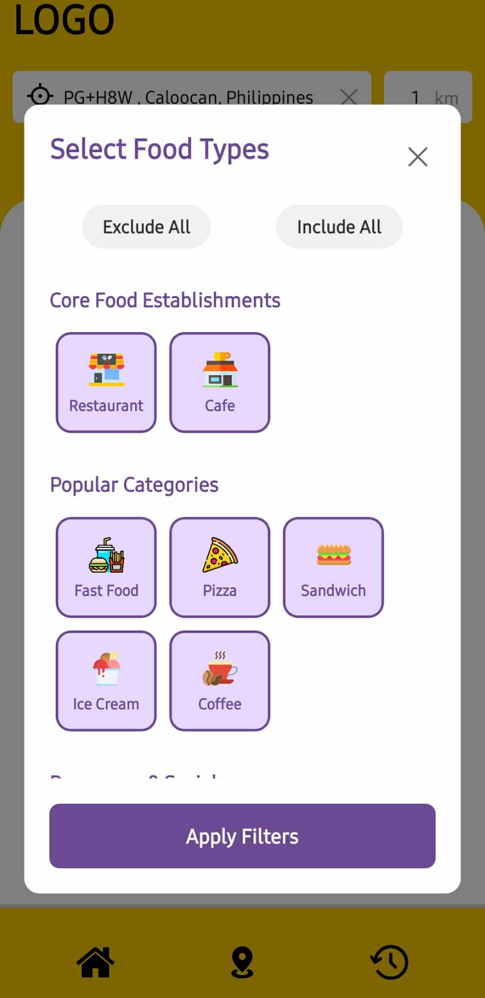 BiteBox preference selection screen