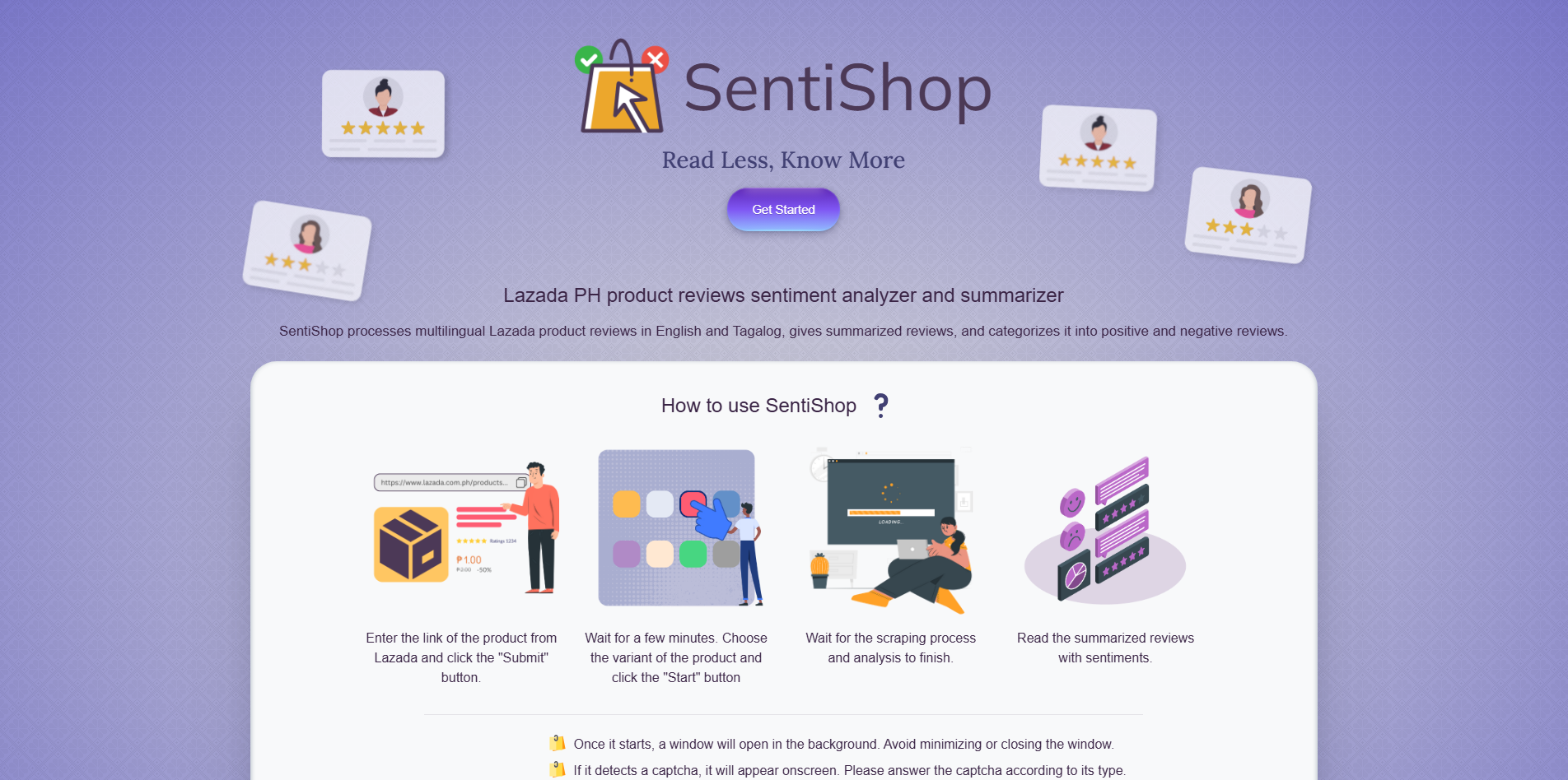 SentiShop interface screenshot